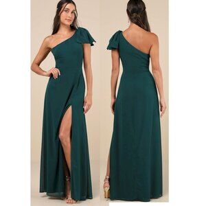 Lulus Simply Brilliant Emerald One-Shoulder Bow Maxi Dress Size Medium New NWT